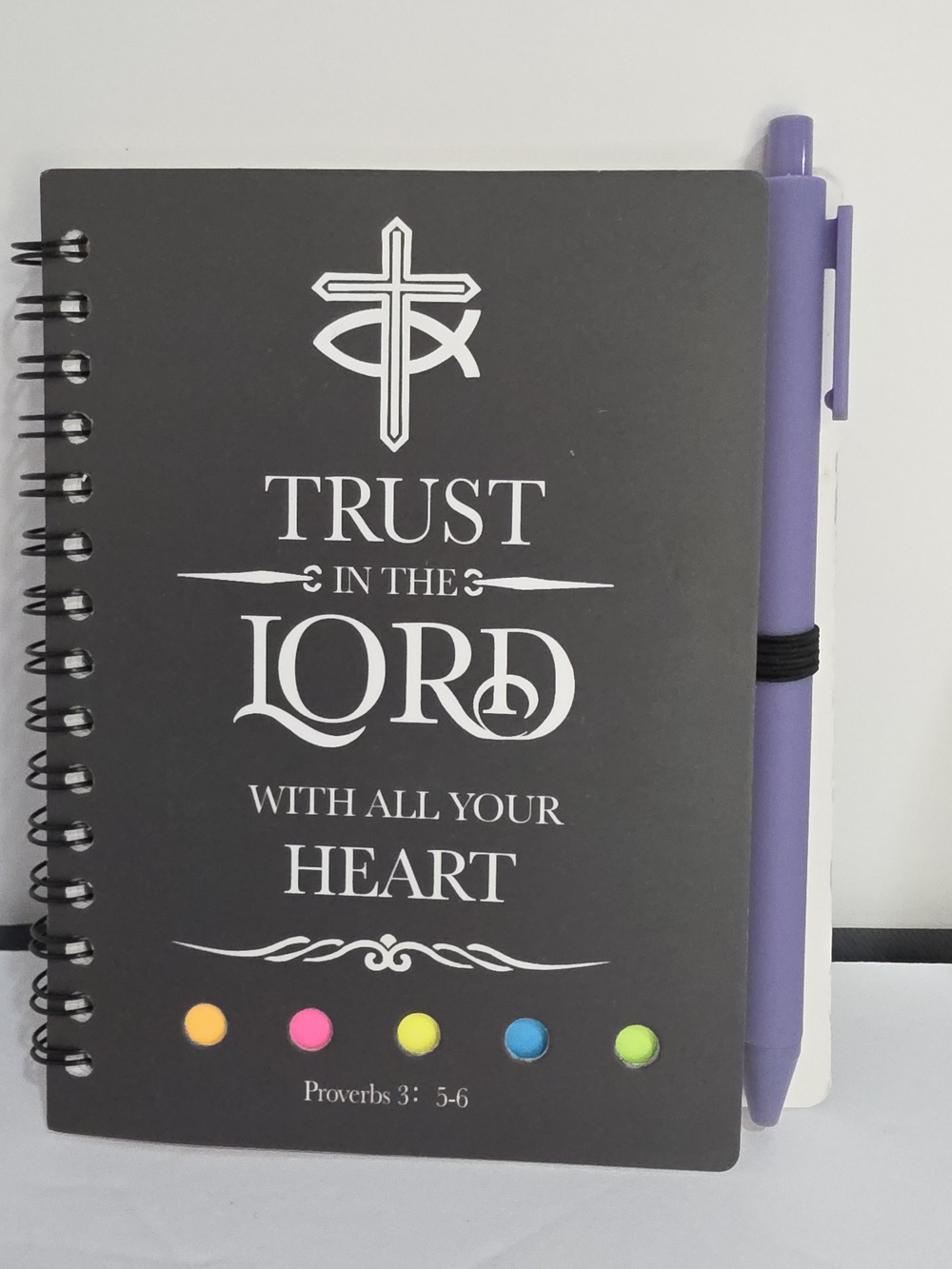 Faith Journal Spiral Notebook with Purple Pen
